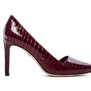 Alice and Olivia Plum Wine Croc Embossed Leather Heels US 7